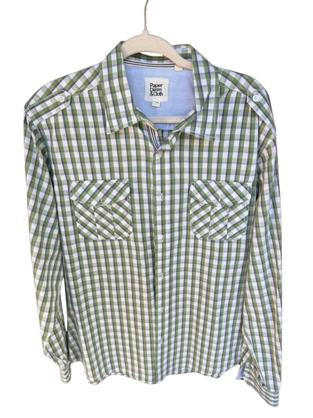 Paper Denim & Cloth Plaid Button Front Shirt Men's XL Blue Green Cotton